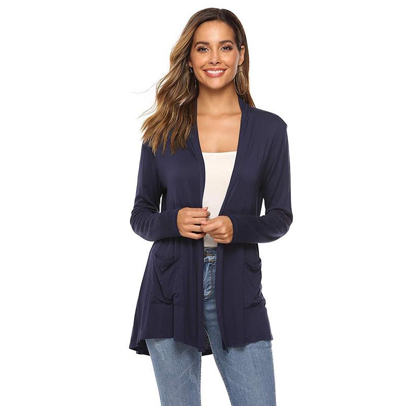 European & American Women's Slimming Mid-Length Long-Sleeved Cardigan