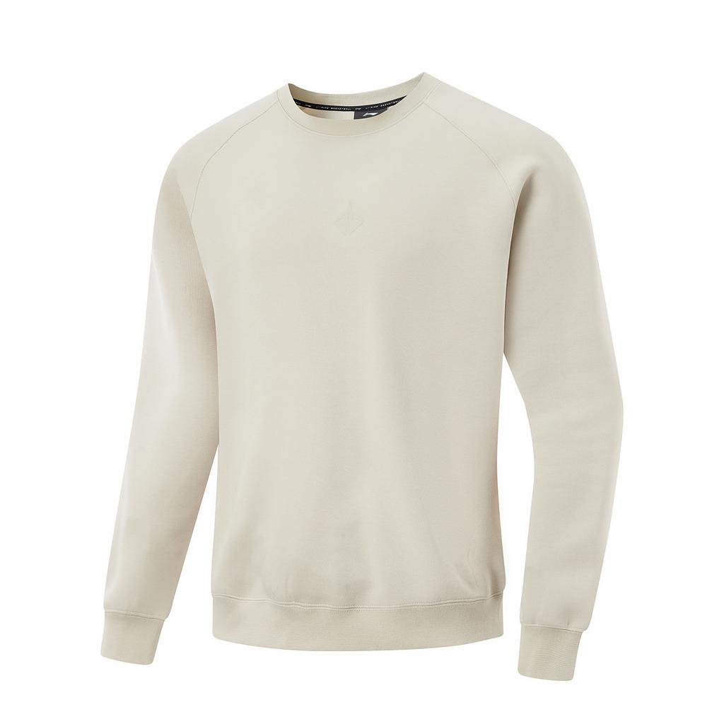 Li-Ning Comfortable Casual Simple Loose Round Neck Pullover Sweatshirt Men Sweatshirt Gravel-White-Gray AWDV227-5