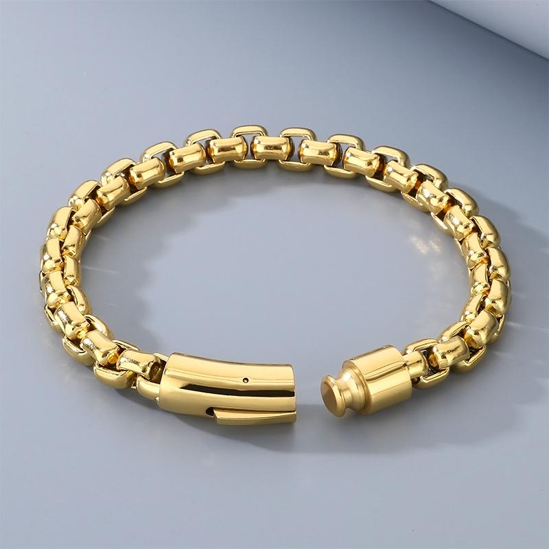 KALEN Gold Plated Stainless Steel Box Chain Bracelet for Men Hip Hop Square Clasp Accessory Waterproof Trendy Jewelry Gift