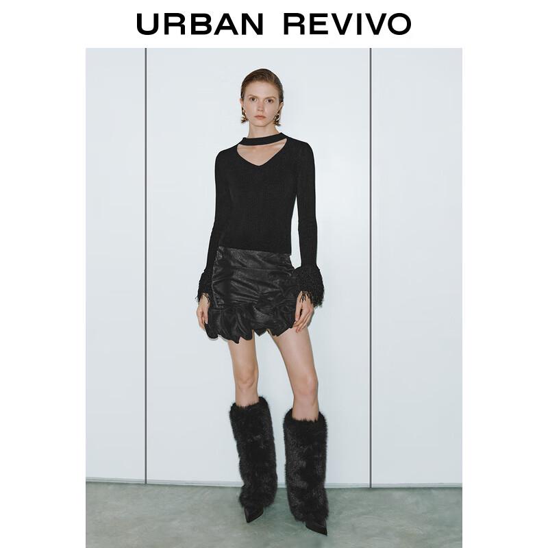 UR Women's French Hollow-out Tassel V-Neck Knit Sweater