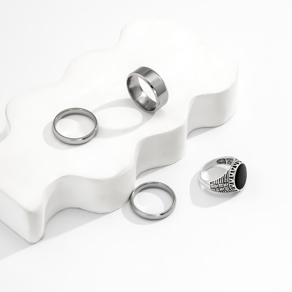 Stainless Steel Ring for Men High-End Fashion Personality Oil Drip Ring Set Men's Trendy Ring Set