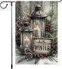 Winter Garden Ag 12x18 Inch Double Sided Rustic Burlap Hello Winter Welcome Sign with Lantern Candles Pinecones Snowakes EEZ
