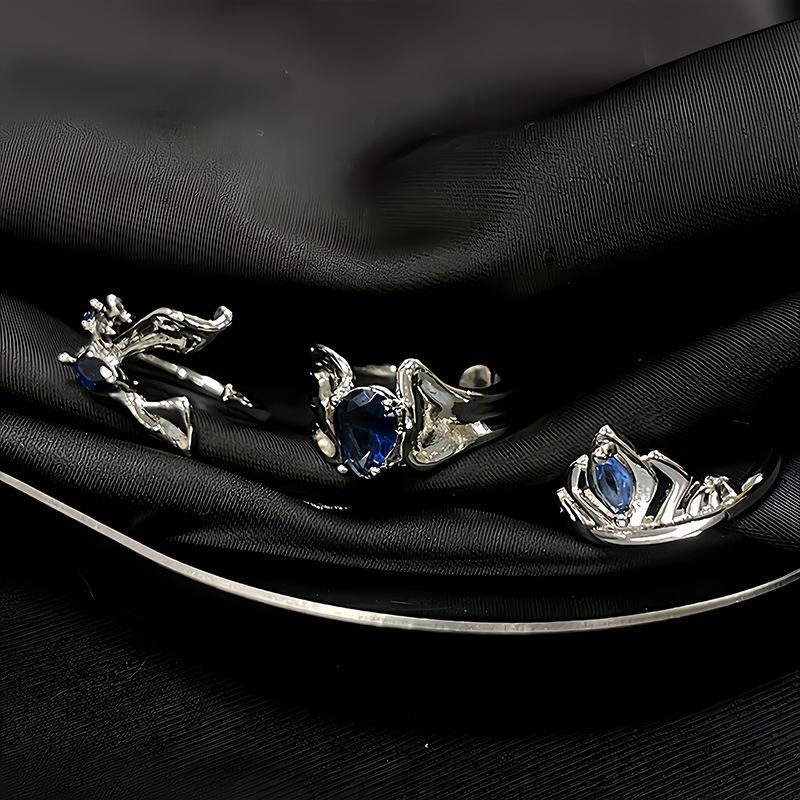 Aquamarine Crown French Open Ring Niche Design High Fashion Jal Personality Light Luxury Ring Women