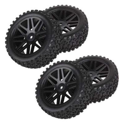 HOBBYPOWER 4-Piece Wheel Rim & Rubber Tire (Front & Rear) for 110 Scale RC Off-Road Cars & Buggies
