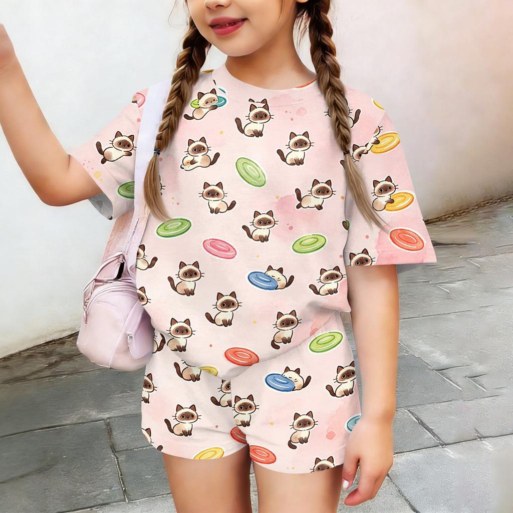 Kids Casual Short Sleeve Top and Shorts Set Animal Print Lightweight Comfortable Summer Outfit for Boys and Girls