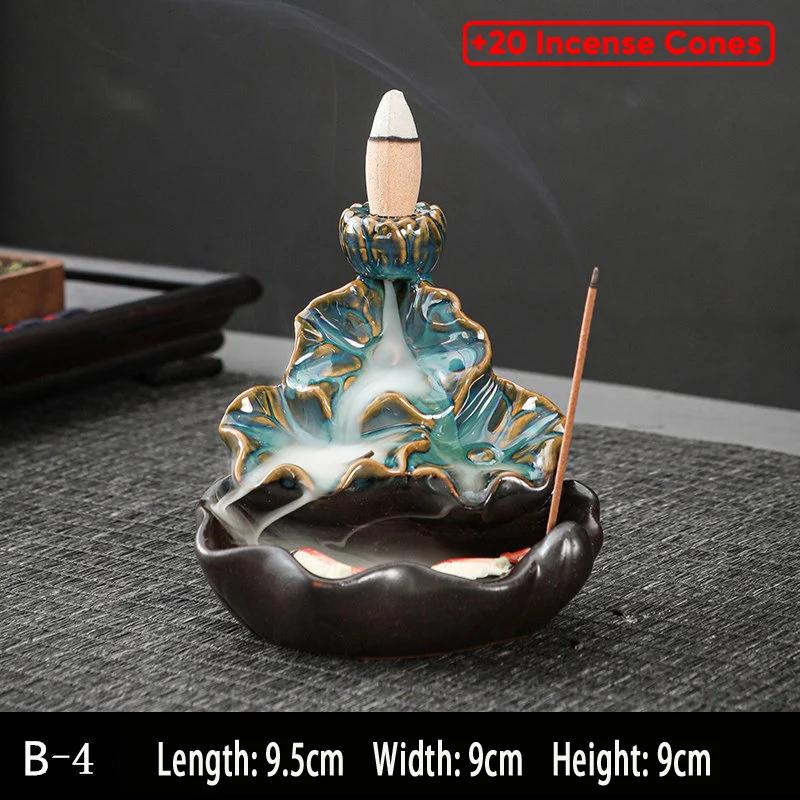 

Водопадная курильница для благовоний, фонтан с обратным потоком, держатель для курильницы с ароматом, для офиса и дома, уникальные поделки + 20 конусов для благовоний