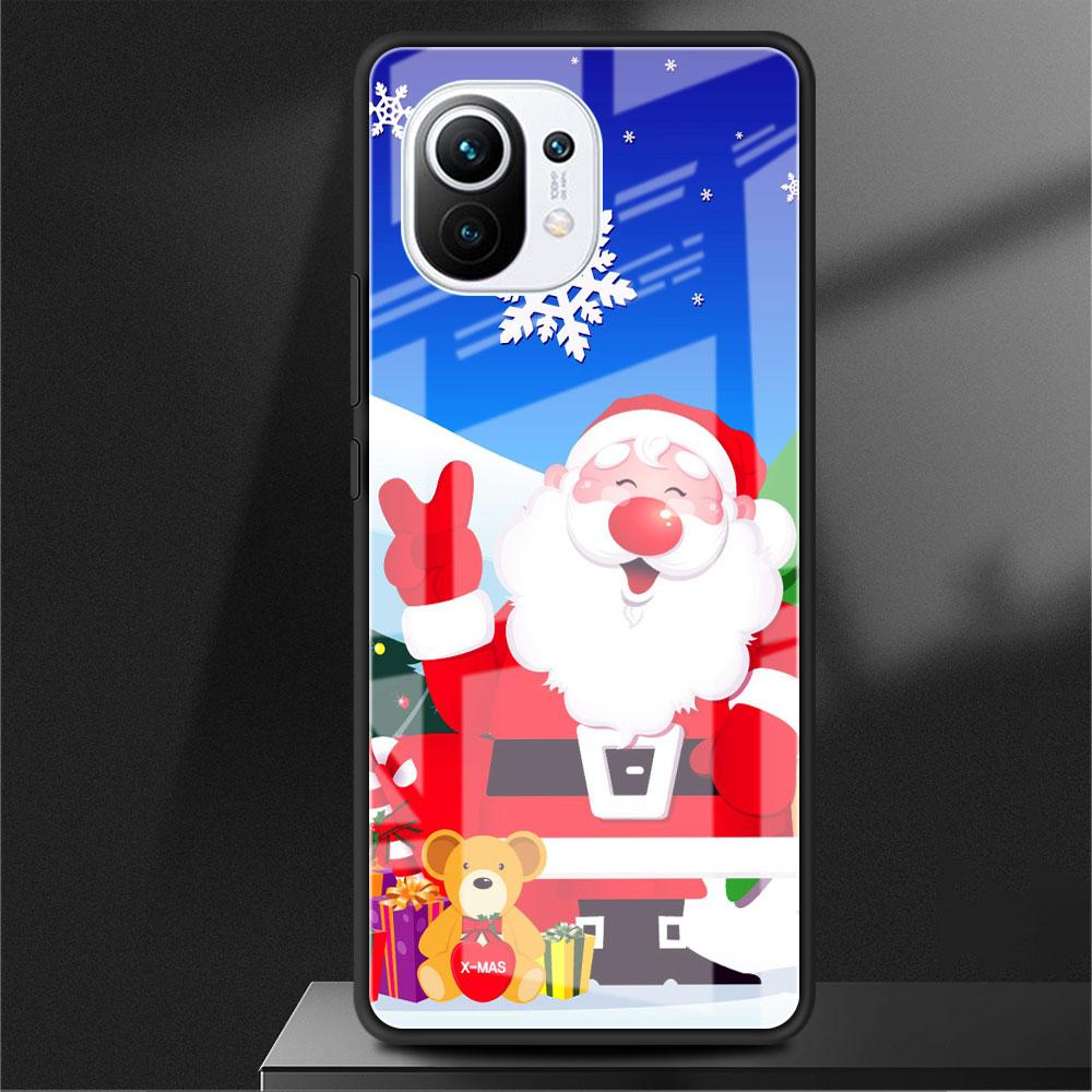 Glass Case For Xiaomi Poco X3 NFC 11 Lite 11T F3 M3 For Redmi Note 11 10 9 8 Pro 10S 9S 9A 9C Phone Cover Cartoon Christmas