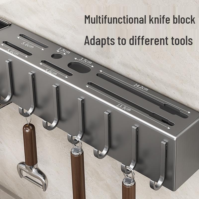 Modern No-Drill Wall-Mounted Kitchen Knife and Utensil Storage Rack