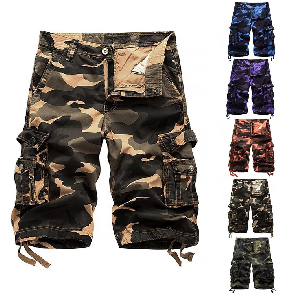 Men's Fashion Camouflage Multi-Pocket Pants Cotton Shorts Overalls Shorts