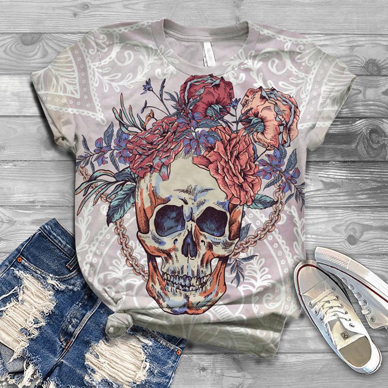 

Summer Round Neck 3D Funny Skull Print Top Fashionable Casual Short Sleeved Men s T-shirts 6XL