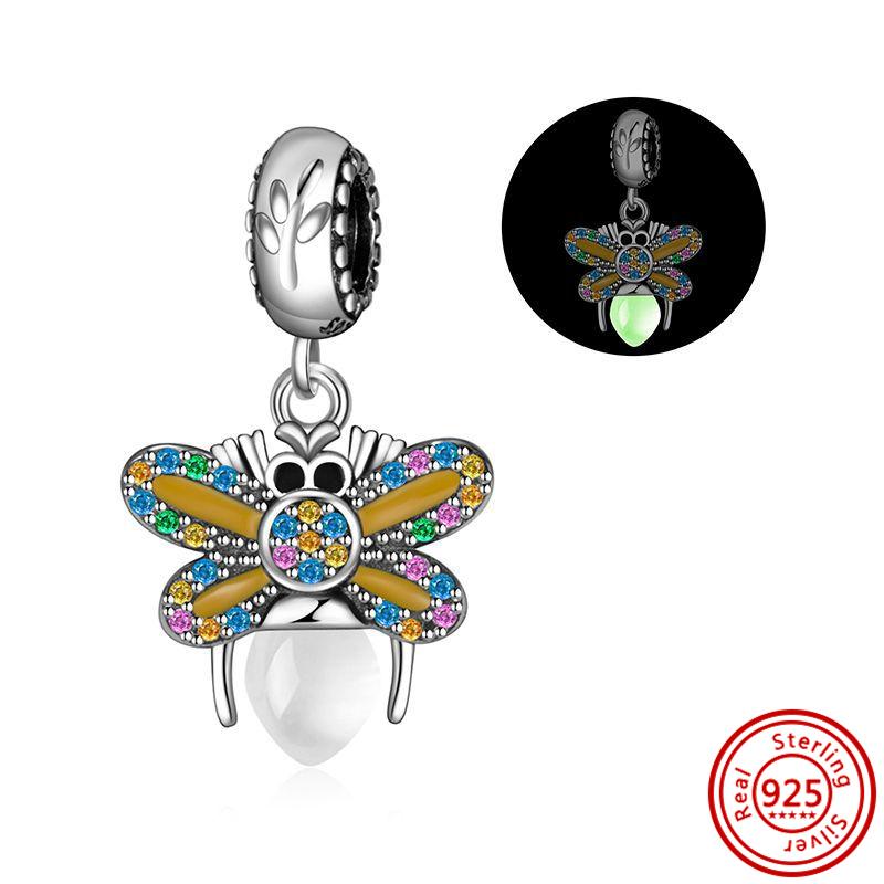 

Подходит для браслетов с шармами Pandora 925 медь Светящийся в темноте Привидение Тыква Светлячок Лампочка Насекомое Светящаяся подвеска Бусины Циркон