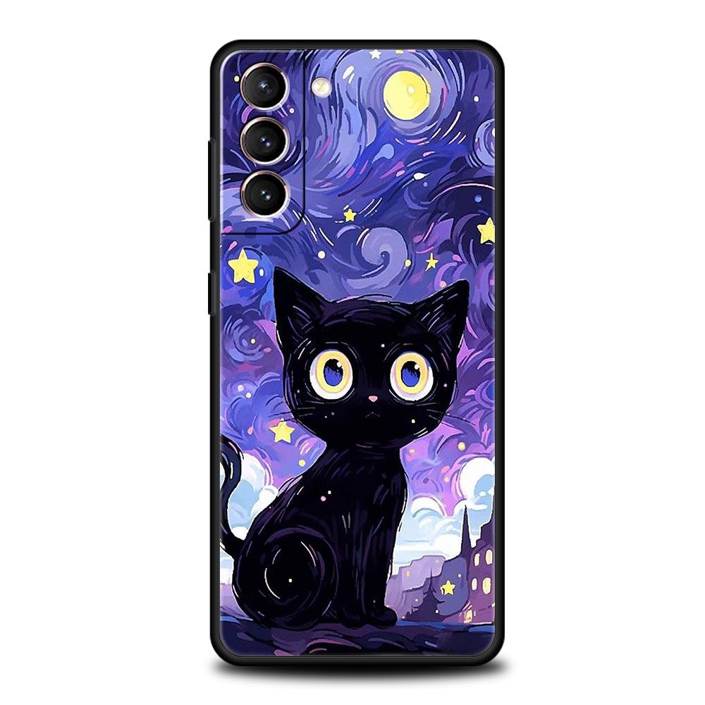 cartoon lovely cat Art fashion Phone Case For Samsung Galaxy S24 S23 S22 S20 Ultra S21 FE 5G S10 S9 Plus S10E S8 Silicone Cover