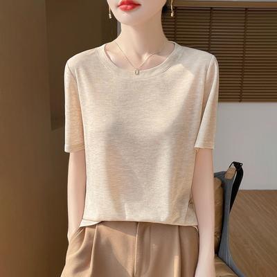 Maglietta estiva da donna in tessuto Lycra, girocollo, corta, sottile, morbida e delicata sulla pelle, a maniche corte, versatile.