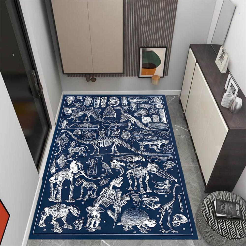 Dinosaur Skeleton Fossil Themed Antislip Carpet Durable Polyester Home Decoration Floor Mat Large Size Logo Design Suitable For Bedroom Living Room