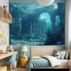 2D Ocean Sunken Temple Wall Hanging, Underwater Ancient City Tapestry for Dorm