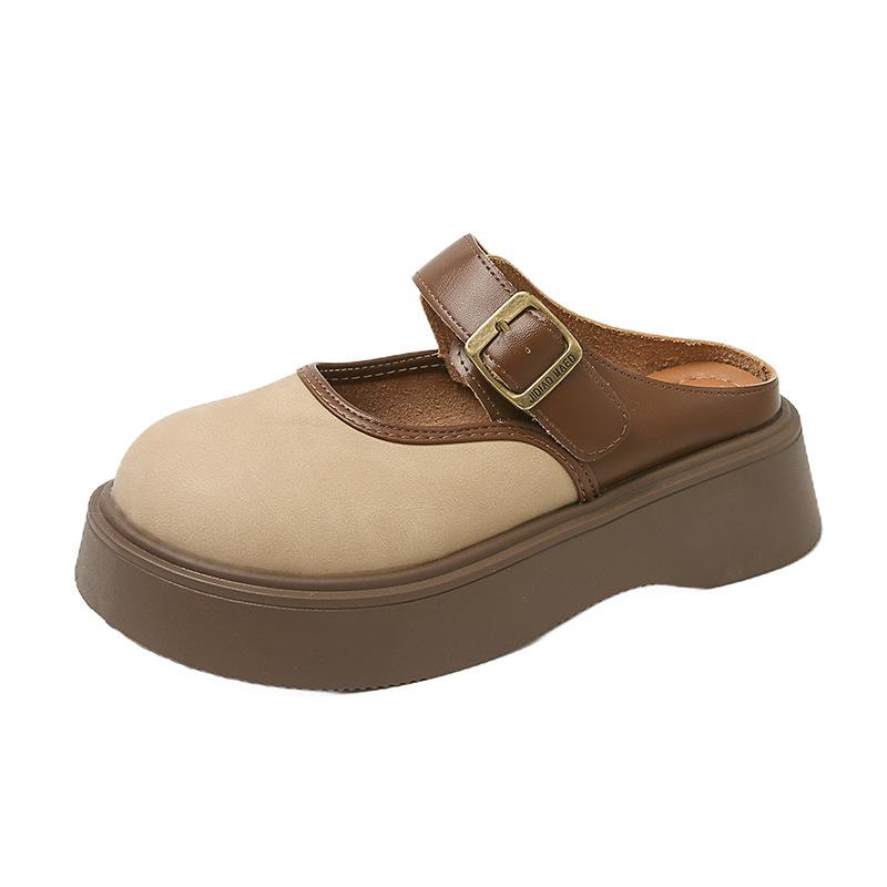 Thick-soled Bag Head Muller Shoes, Comfortable and Versatile Half Slippers for Women's Outer Wear 2025 New Soft-soled Non-slip Single Shoes