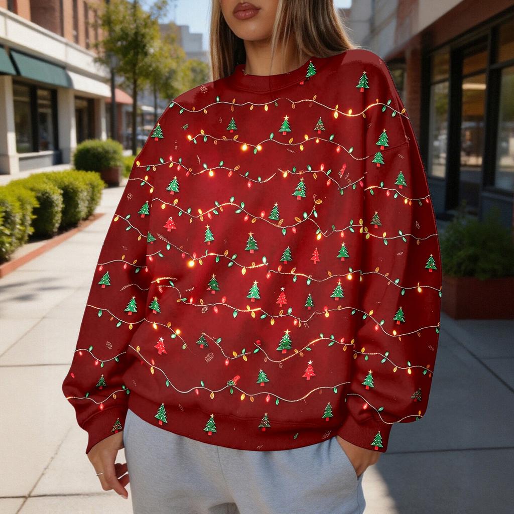 Women's Trendy Christmas Print Crewneck Sweatshirt Lightweight Casual Pullover Top