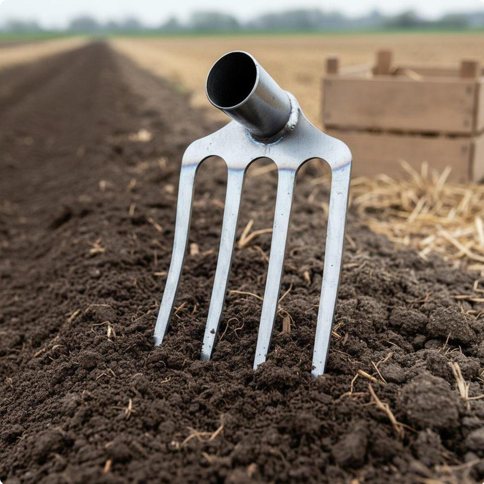 Steel Tilling Rake PointedTine Tines Manual Soil Cultivator 4Prong Garden Hoe for Farmers, 4-tooth