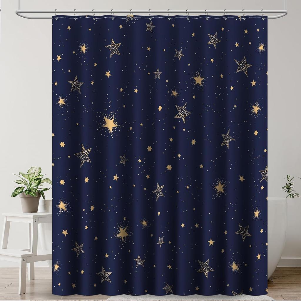 Amaredom Star Shower Curtain, Celestial Shower Curtain for Bathroom, Waterproof Fabric Shower Curtain Set, Bathroom Decoration W
