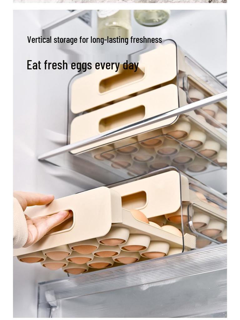 Doppelschichtige transparente Eieraufbewahrungsschublade – Lebensmittelgeeigneter, bruchsicherer Halter für den Kühlschrank.