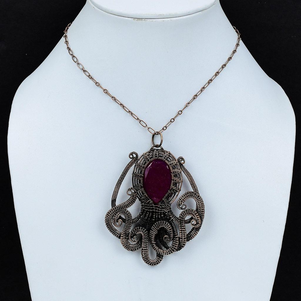 Faceted Kashmir Ruby Pendant Copper Wire Wrapped Pendant Handmade Octopus Pendant Genuine Gemstone Pendant Gift For Her Copper Wire Jewelry