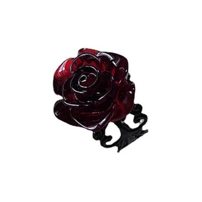Gothic Rote Rose Verstellbare Hohle Ringe für Frauen Hexe Pagan Vintage Kreativ Halloween Cool Ästhetischer Schmuck Finger