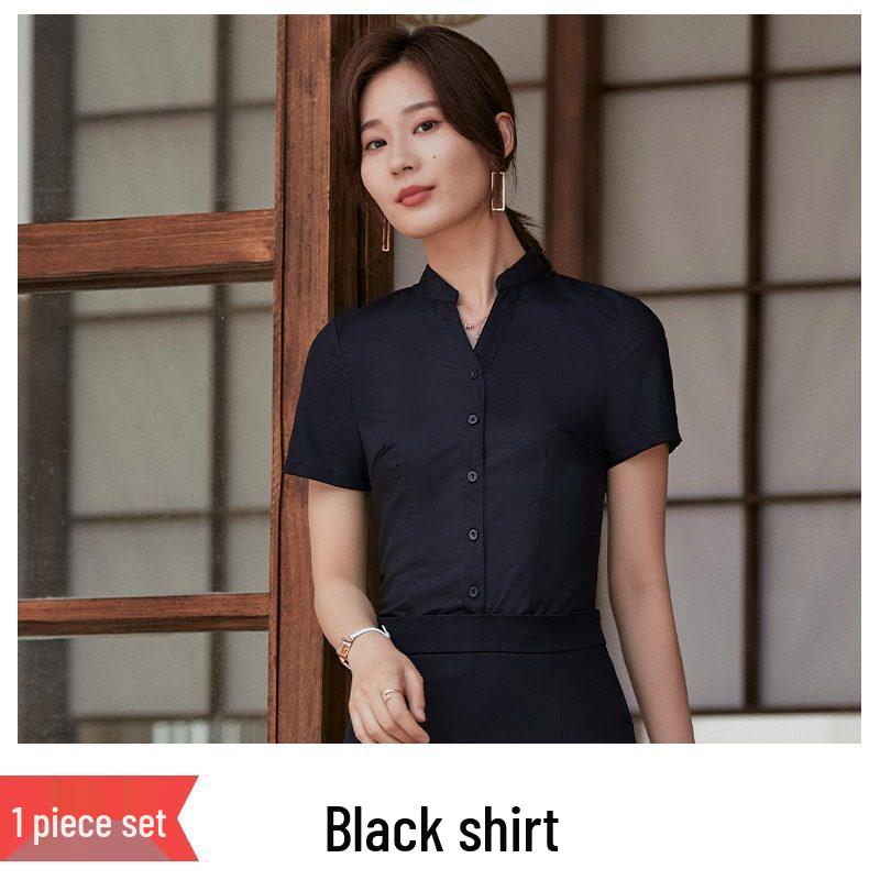 Women's Black Slim-Fit Professional Long-Sleeve Stand-Up Collar Shirt - New 2026 Business Formal Wear