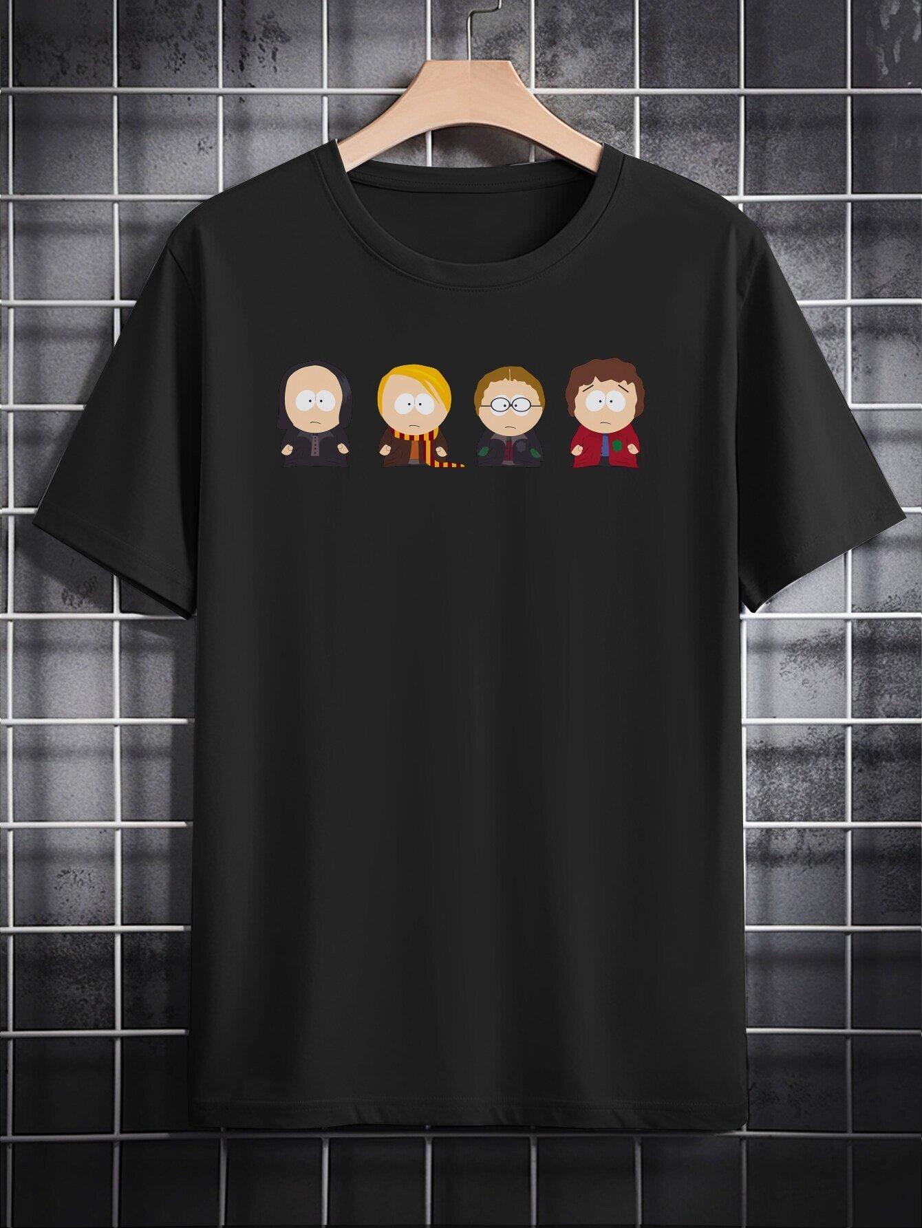 Casual Crew Neck T-shirt with Cartoon Character Print S