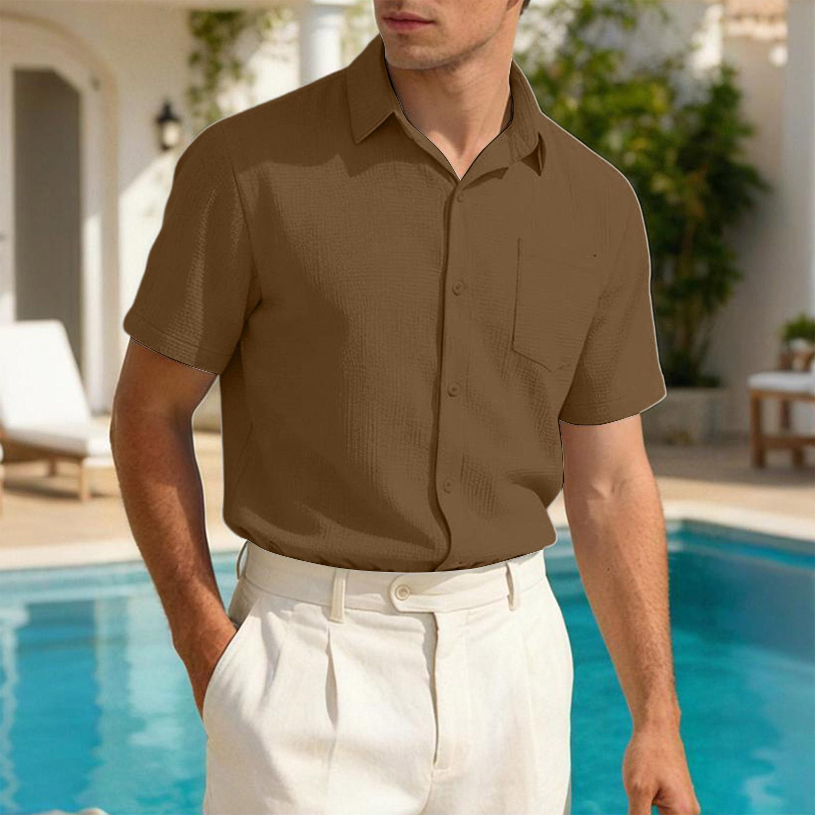 

Men s Casual Short Sleeve Shirt With Lar Pocket T-Shirt M коричневий