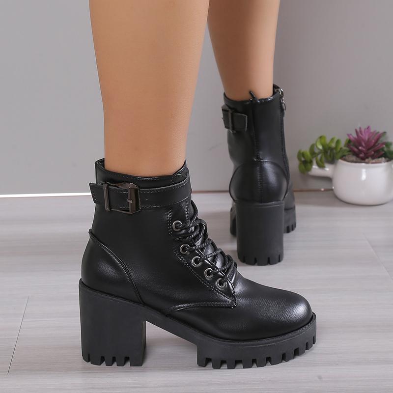 Winter Fashion Comfortable Elegant Square with Women's Shoes Side Zipper Round Head Solid Color Simple Thick Heel Boots