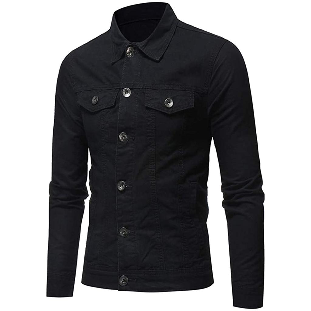 Men's Slim Fit Casual Denim Jacket Solid Colour Denim Casual Lapel Long Sleeve