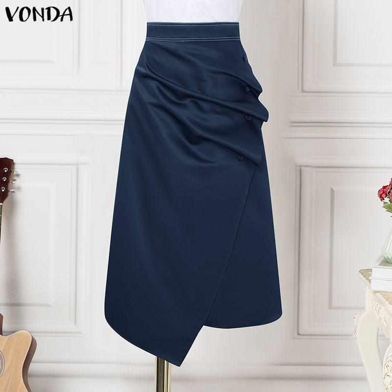 

VONDA Elegant Women Back Zip-up Waist Wrap Ruffled Irregular Casual Thin Skirts 5XL