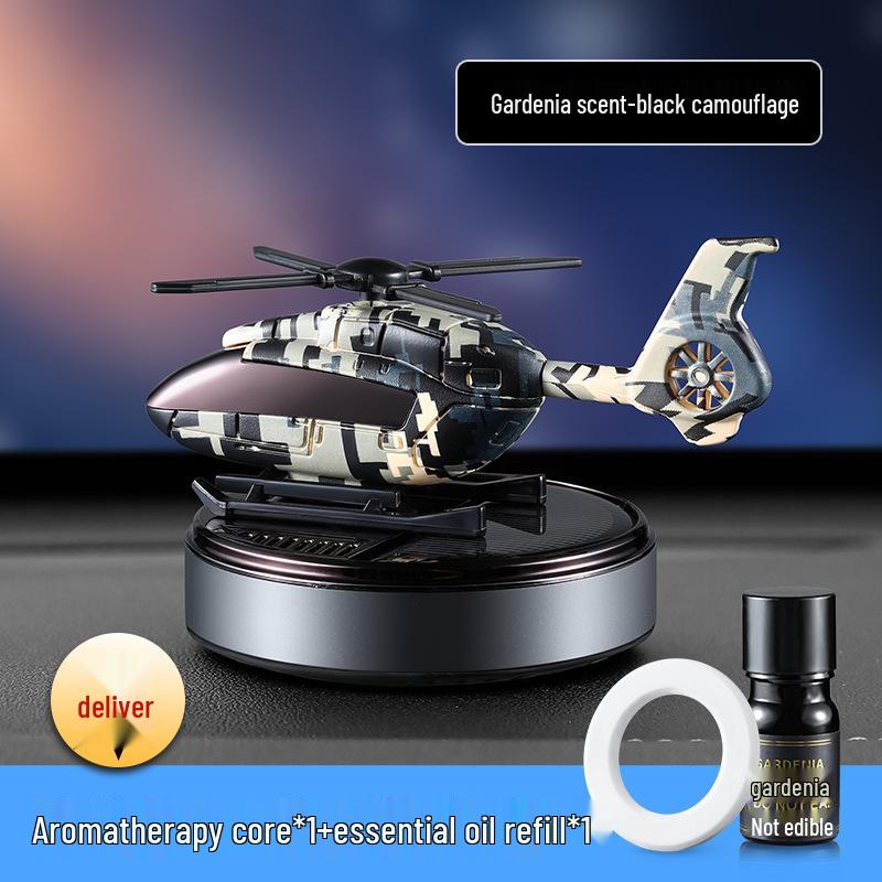 Solar Helicopter Air Freshener: Creative Camouflage Aircraft Car Perfume Ornament