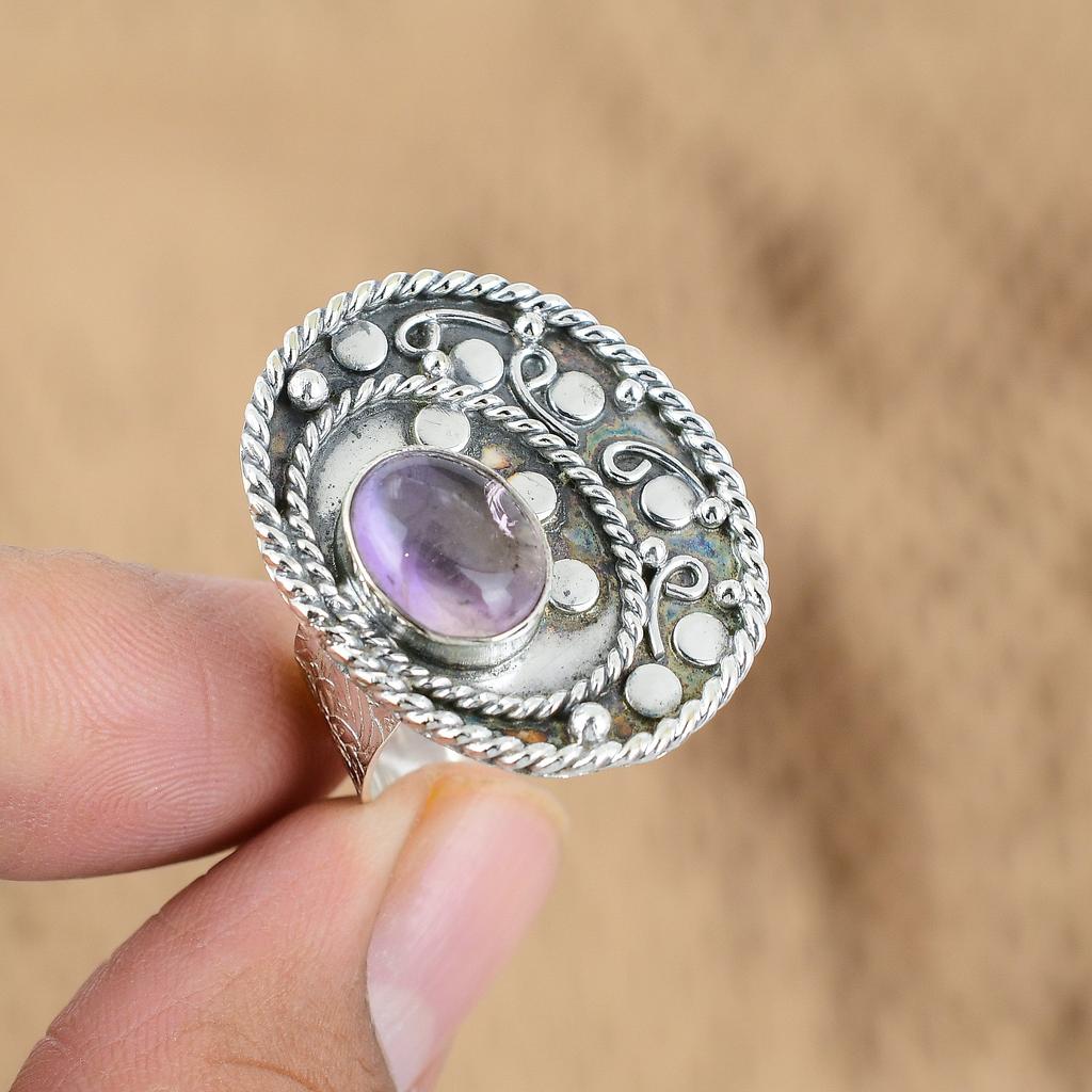 Natural African Amethyst Gemstone Promise Purple Adjustable Ring 925 Silver