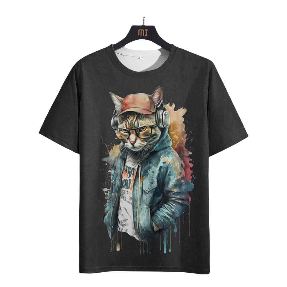 Men's Casual T-shirt 3D Print Fun Animal Cats Print Short Sleeve Street Round Neck Tops