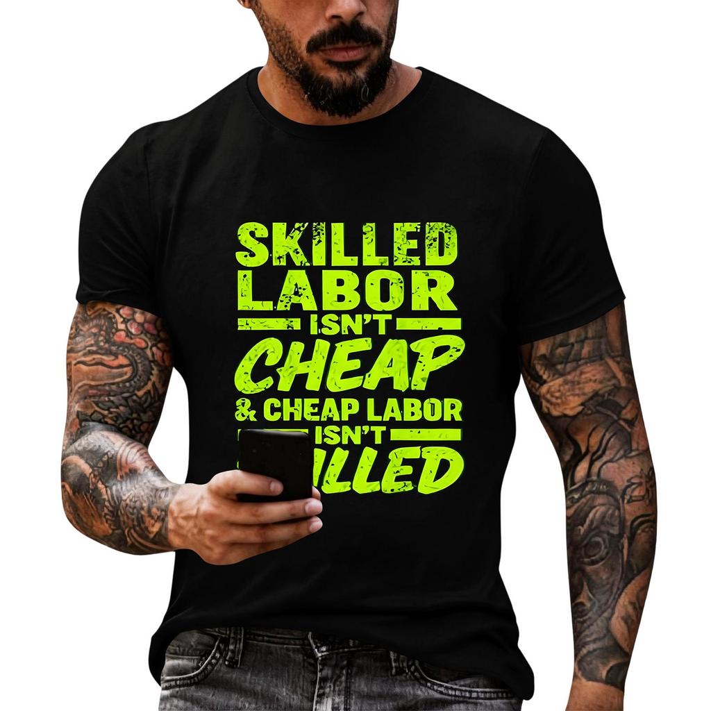 Men's Casual Loose Fit Short Sleeve T-Shirt Labor Day Graphic Printed Top Comfortable Crew Neck Tee