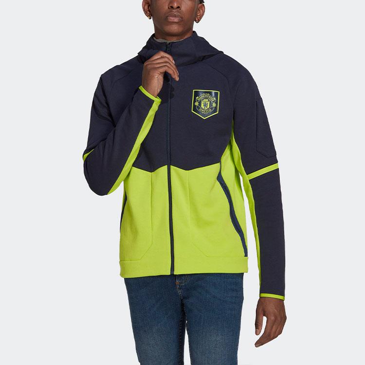 Adidas Rangli blokli kundalik to'g'ri kesimli uzun qisma kapyushonli futbol formasi 22/23 mavsum Manchester Yunayted erkaklar formasi Yashil HE6668