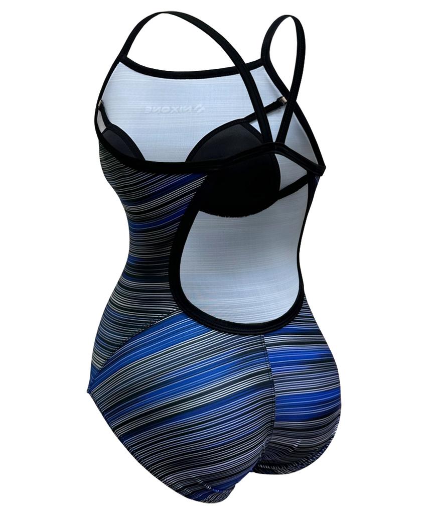 Nigseuwon Women'S One-Piece Swimsuit Nsjw-4935R Women'S Indoor Pool Lesson Swimsuit (Bra Included) X-Shaped Stripe
