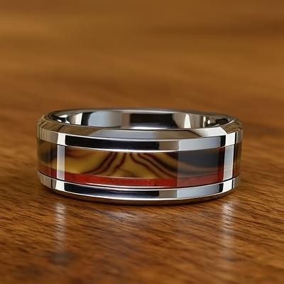 8MM Mens Stainless Steel Rings for Gift Marble Inlay Unique Women Wedding Band Jewelry Party Anniversary Ring