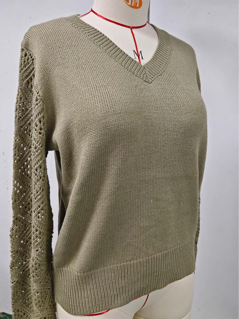 Spring/Autumn Women's Long Sleeve Hollow Knitted Pullover Sweater