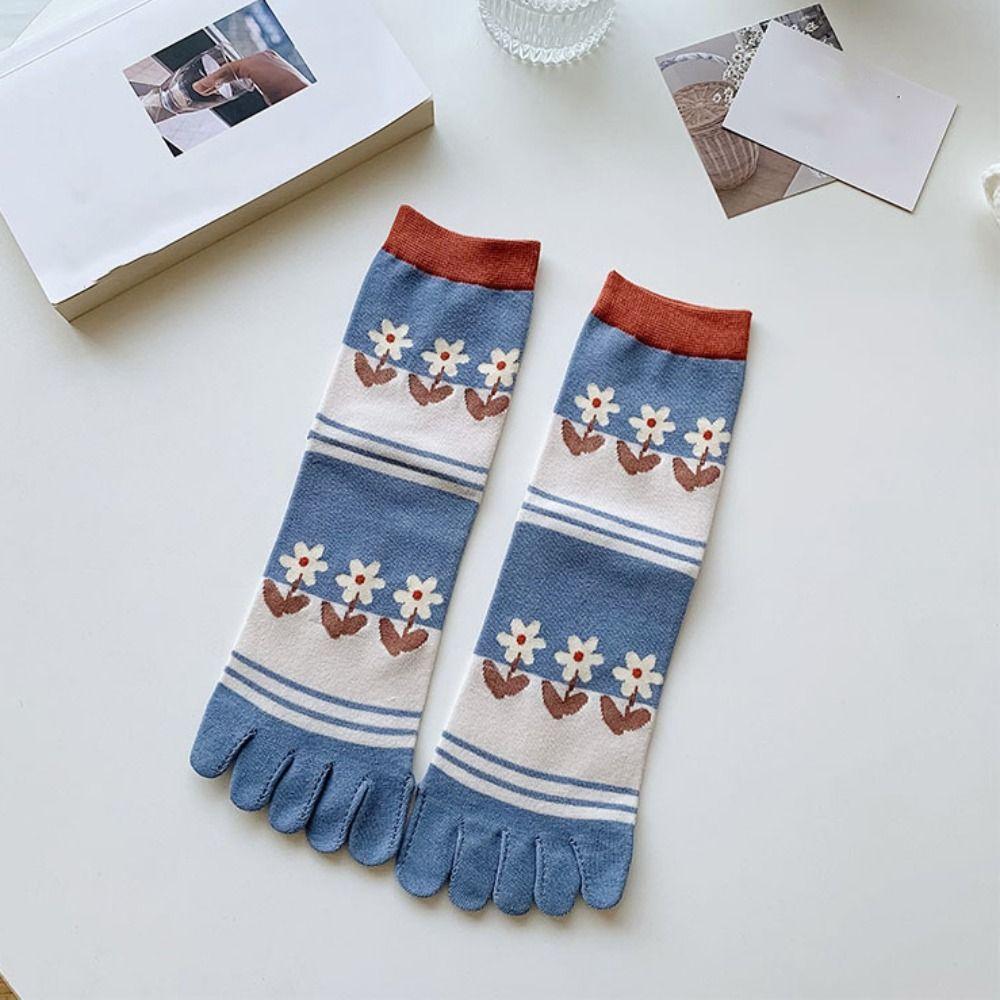 Breathable Five Finger Tube Socks Flower Toe Separator Socks Soft Toe Mid-calf Socks  Slippers