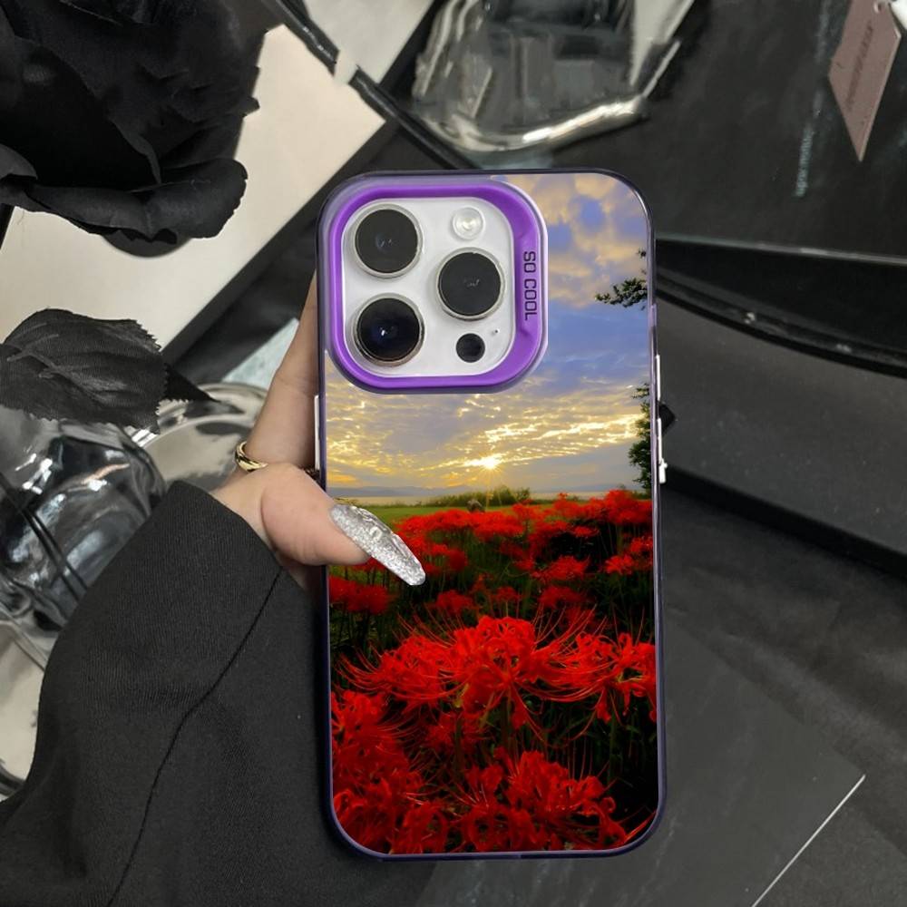 Rote Spinnenlilie Handyhülle Für iPhone 16,15,14,17,13,12,11,XS,Mini,Pro,SE,MAX Lila Mat Silikonhülle
