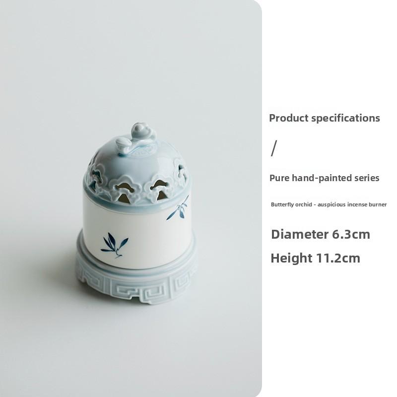 Hand painted butterfly orchid ceramic incense burner aromatherapy burner home living room retro pan incense sandalwood burner