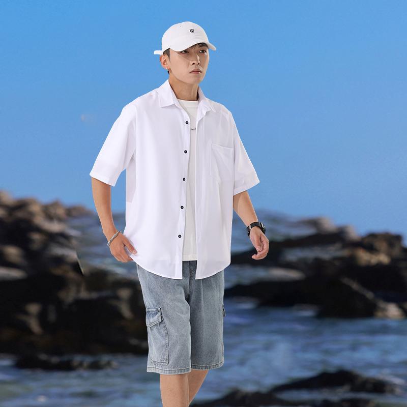 

Summer Shirt Men s Thin Loose Casual Short Sleeved Shirt Jacket XL білий