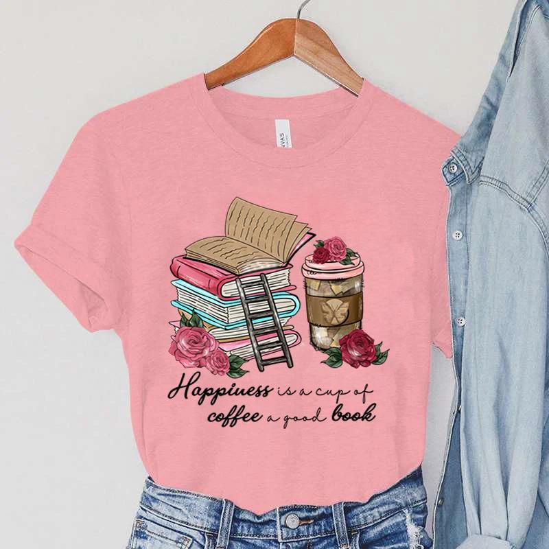 Coffee & Rose T-Shirts Women's Short Sleeve Clothing Cartoon Stairs Tops Books T Shirts Summer Casual Fashion Women T-shirts