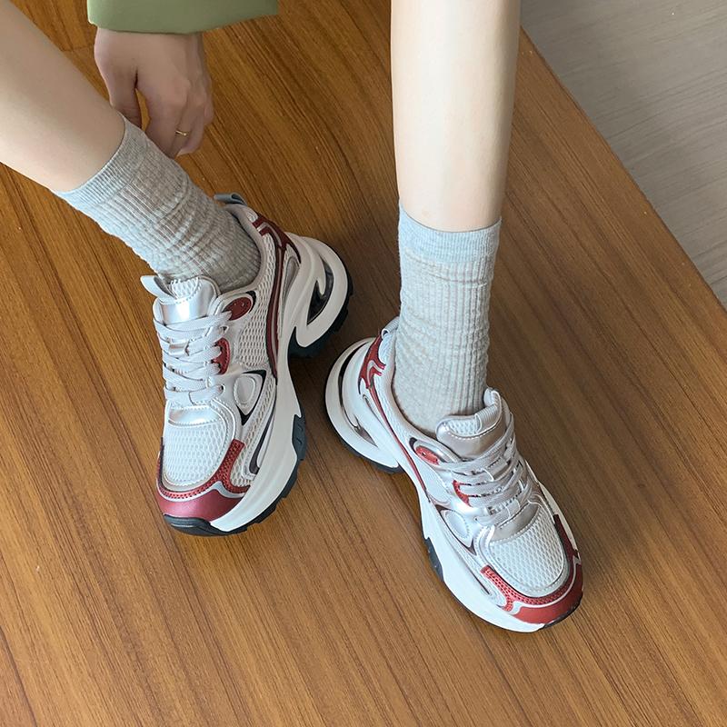 2024 New Autumn Fashion Color Matching Thick-soled Lace-up Versatile Women's Sports Shoes Comfortable and Casual Women's Shoes