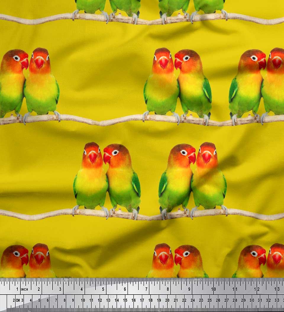 

Тканина Soimoi Japan Crepe Satin Branch & Colorful Parrot Bird Print Тканина на метри 42 дюйма 42 Inch Wide - Poly Crepe жовтий