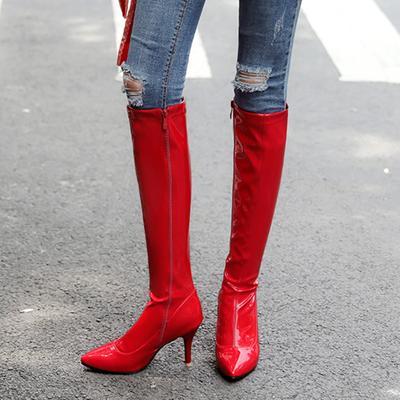 Modne buty damskie na zamek błyskawiczny, seksowne buty jesienno-zimowe, szpiczaste noski, czarne, białe, czerwone, na obcasie, buty damskie, duży rozmiar 48