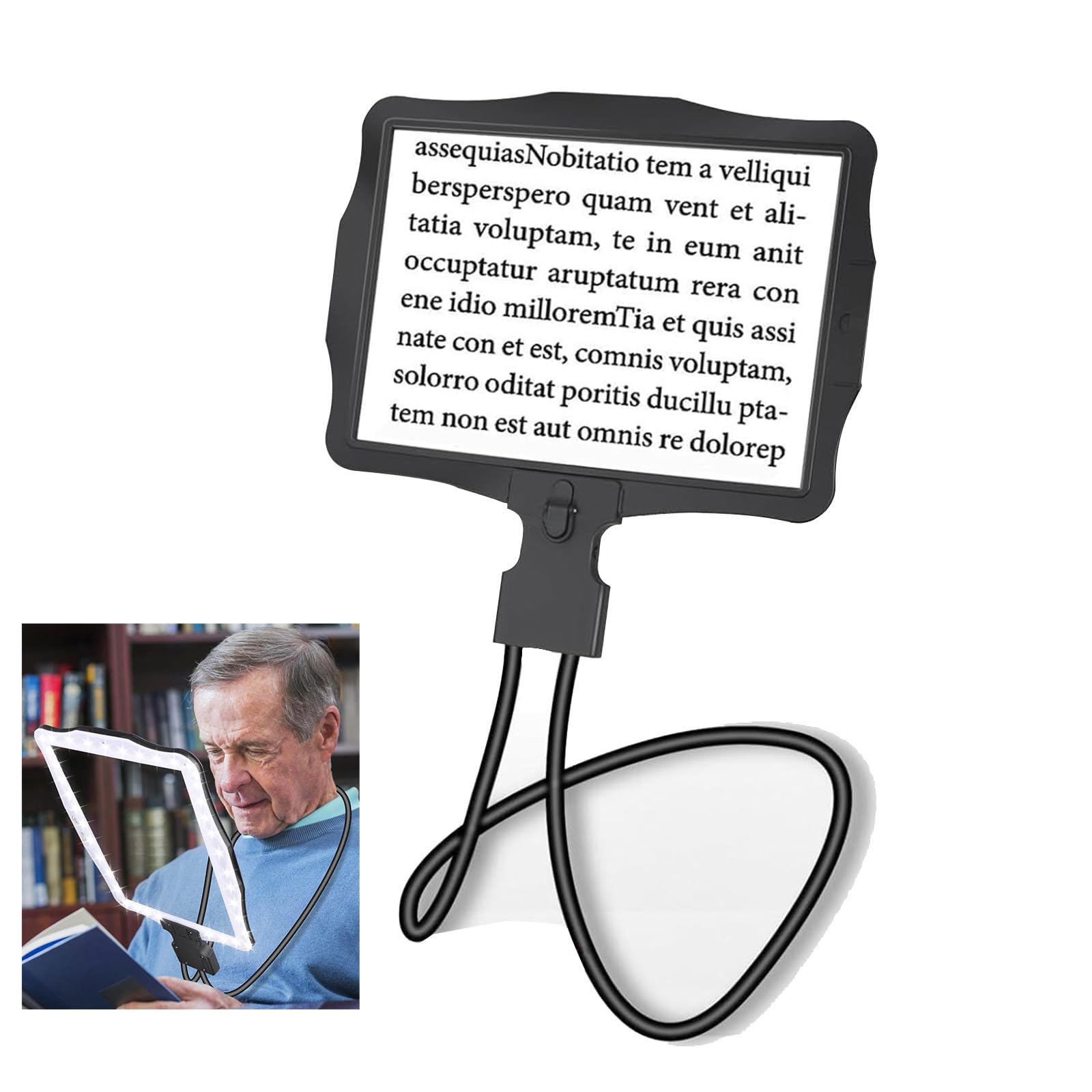 

5x Magnifying Large Magnifying Glass for Full Book Page Magnifier Flexible Gooseneck Magnifying Function Neckwear Repair Sewing Hands-free Glass,