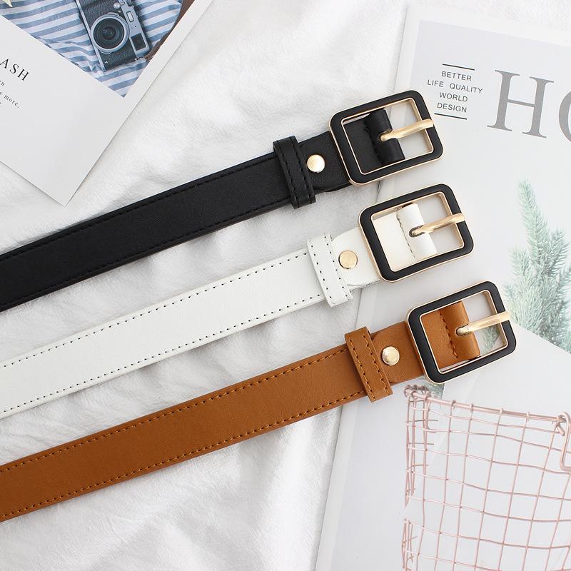 Women'S Paint Square Day Buckle Trendy Jeans Decorative Pu Belt Multi-Color